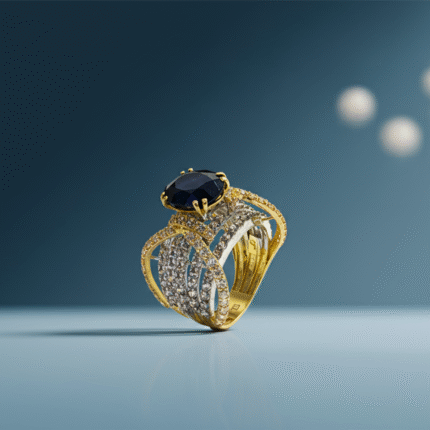 Gold Band With Blue Sapphire Stone